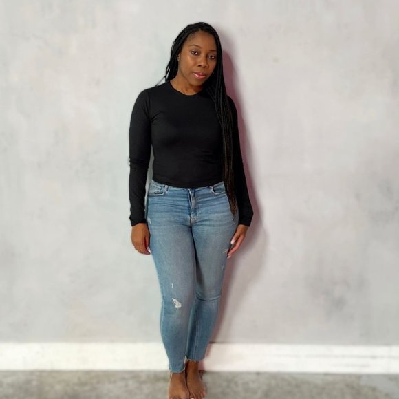 (NWT) Long Sleeve Double Layer / Long Crop Top - Black - Picture 3 of 4